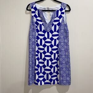 ALICE & TRIXIE 100% Silk Mini Dress Blue White Geometric Women Size Medium